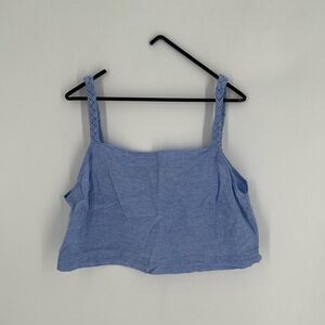 Labeca London Devon Powder Blue Linen Blend Braided Strap Dainty Crop Top